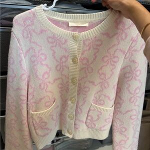 LoveShackFancy Cream and Pink Floral Sweater